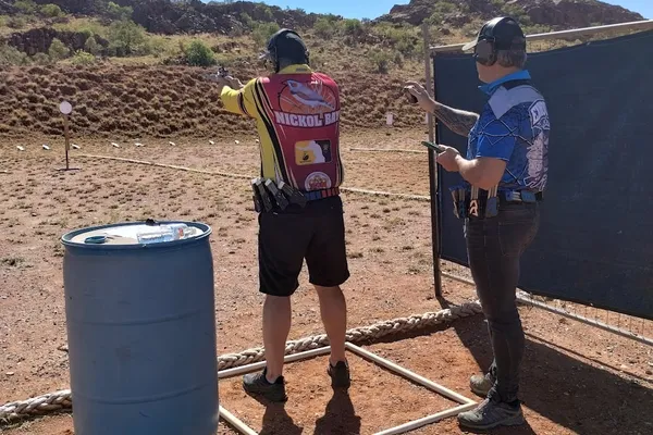 Practical pistol shooter at the Nickol Bay range.
